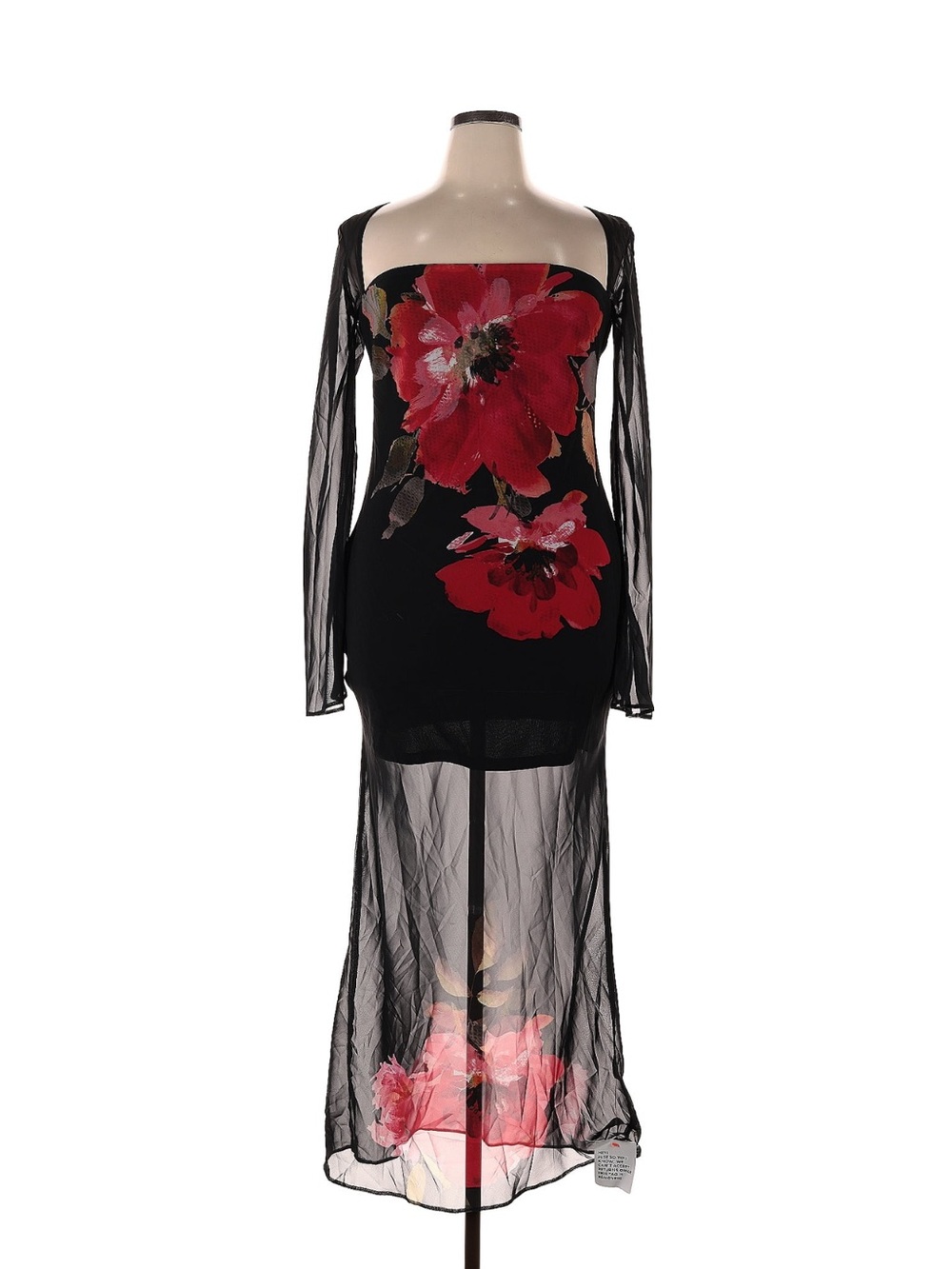 ASOS Black Sheer Maxi Dress with Red Floral Accents